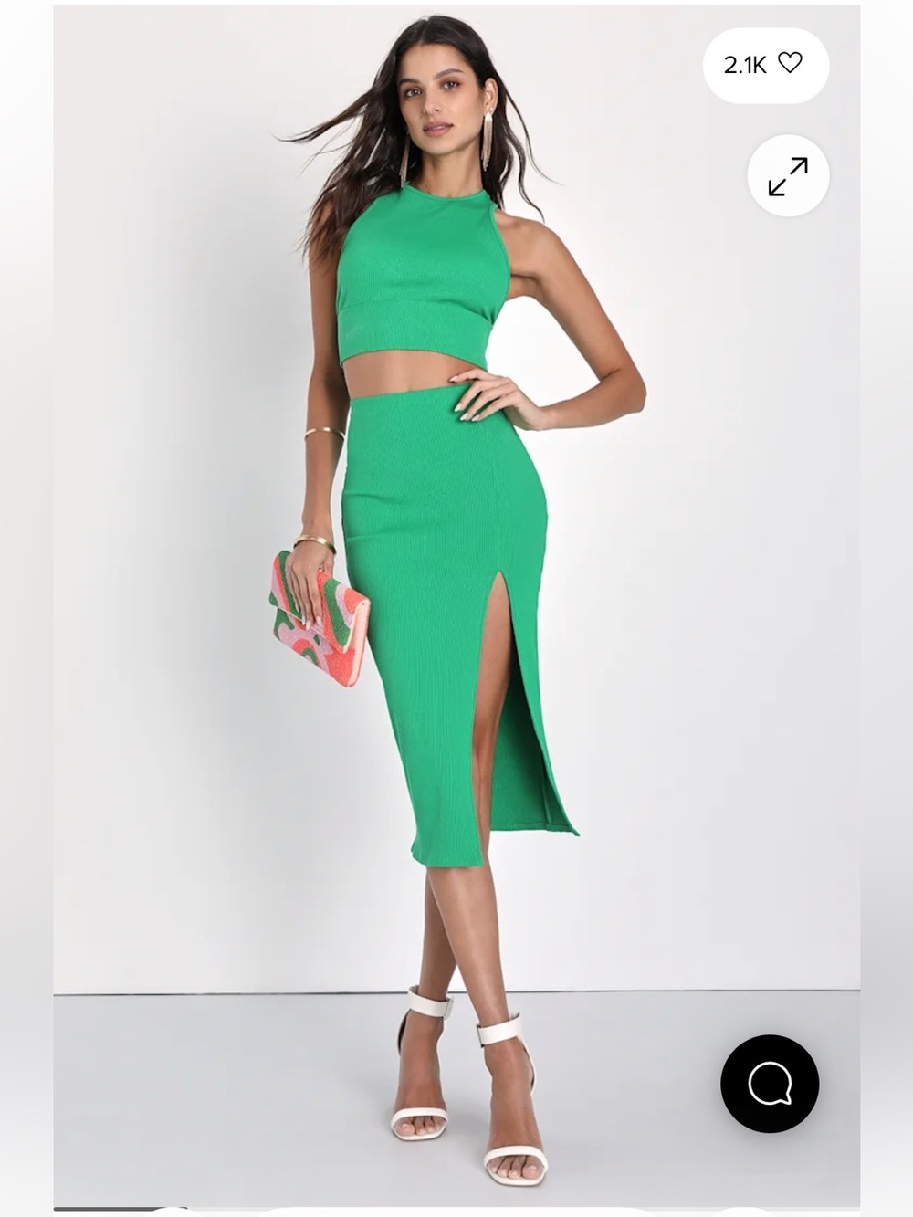 Lulu's Ribbed Midi Skirt set in Bright Emerald